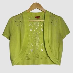BONGO Short Sleeved Knitted Cardigan Shrug Sweater w/ Rhinestones. Size M